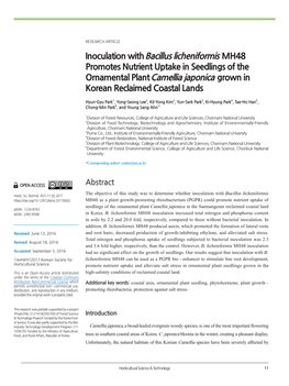 Inoculation with Bacillus Licheniformis MH48 Promotes Nutrient Uptake in Seedlings of the Ornamental Plant Camellia Japonica Grown in Korean Reclaimed Coastal Lands