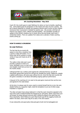 AFL Coaching Newsletter - May 2010