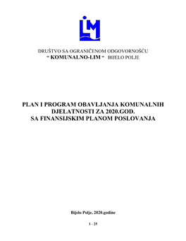 Plan I Program Obavljanja Komunalnih Djelatnosti Za 2020.Godinu Sa