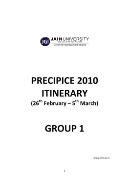 Precipice 2010 Itinerary Group 1