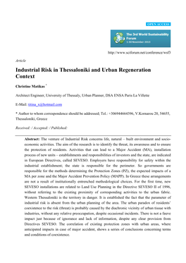 Industrial Risk in Thessaloniki and Urban Regeneration Context