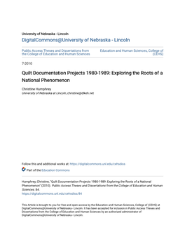 Quilt Documentation Projects 1980-1989: Exploring the Roots of a National Phenomenon