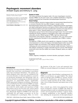 Psychogenic Movement Disorders Amitabh Gupta and Anthony E