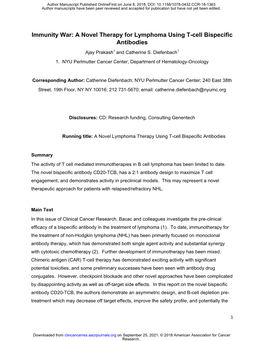 A Novel Therapy for Lymphoma Using T-Cell Bispecific Antibodies Ajay Prakash1 and Catherine S