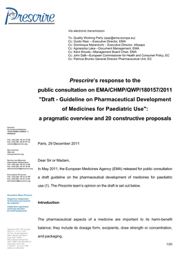 Draft - Guideline on Pharmaceutical Development of Medicines for Paediatric Use