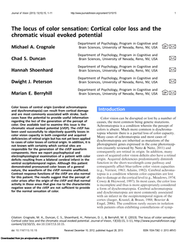 Cortical Color Loss and the Chromatic Visual Evoked Potential Department of Psychology, Program in Cognitive and # Michael A
