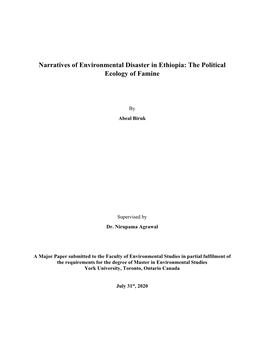 Narratives of Environmental Disaster in Ethiopia: the Political Ecology of Famine