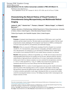 Characterizing the Natural History of Visual Function in Choroideremia Using Microperimetry and Multimodal Retinal Imaging