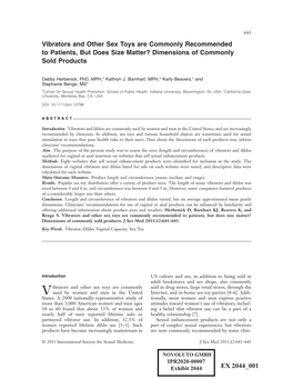 Vibrators and Other Sex Toys Are Commonly Recommended to Patients, but Does Size Matter? Dimensions of Commonly Sold Products