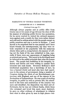 Narrative of Thomas Mckean Thompson. Ill Although Always