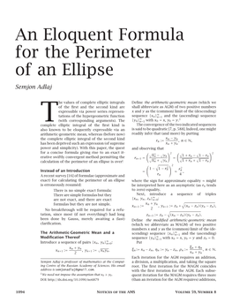 An Eloquent Formula for the Perimeter of an Ellipse Semjon Adlaj