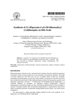 Synthesis of 11-(Piperazin-1-Yl)-5H-Dibenzo [B