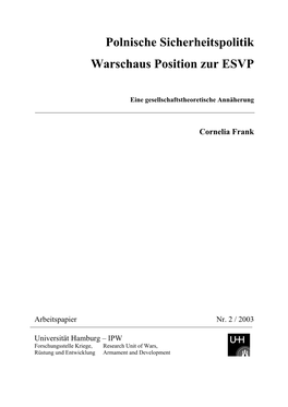 Polnische Sicherheitspolitik Warschaus Position Zur ESVP