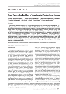 Gene Expression Profiling of Intrahepatic Cholangiocarcinoma