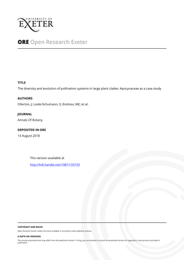1 the Diversity and Evolution of Pollination Systems in Large Plant Clades