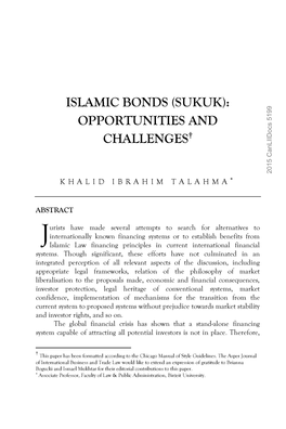 ISLAMIC BONDS (SUKUK): OPPORTUNITIES and CHALLENGES' 2015 Canliidocs 5199 KHALID IBRAHIM TALAHMA*