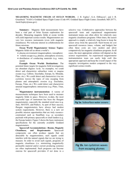 MEASURING MAGNETIC FIELDS at OCEAN WORLDS. J. R. Espley1, G.A. Dibraccio1, and J. R. Gruesbeck1 1NASA's Goddard Space Flight C