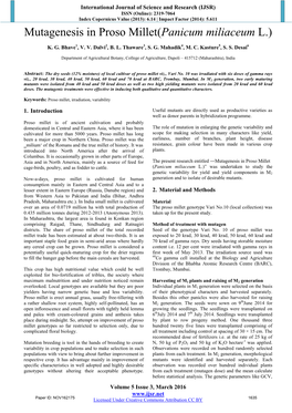 Mutagenesis in Proso Millet(Panicum Miliaceum L.)