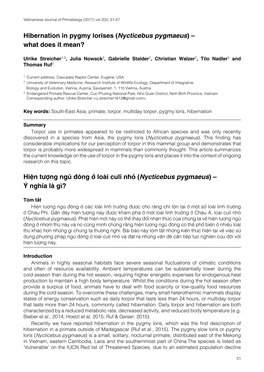 Hibernation in Pygmy Lorises (Nycticebus Pygmaeus) – What Does It Mean?
