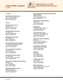 Tribal CCDF Contacts by State: April 2021