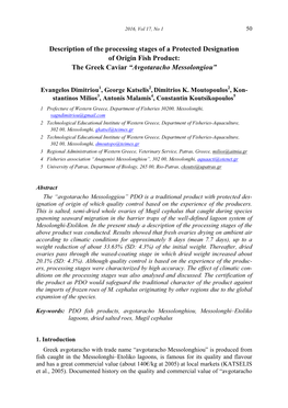 Description of the Processing Stages of a Protected Designation of Origin Fish Product: the Greek Caviar “Avgotaracho Messolongiou”