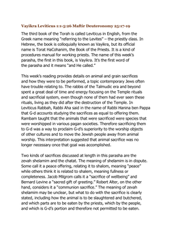 The Third Book of the Torah Is Called Leviticus in English, from the Greek Name Meaning “Referring to the Levites” – the Priestly Class