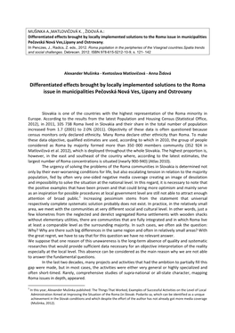 Differentiated Effects Brought by Locally Implemented Solutions to the Roma Issue in Municipalities Pečovská Nová Ves,Lipany and Ostrovany