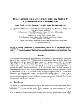 Characterization of Non-Differentiable Points in a Function by Fractional Derivative of Jumarrie Type