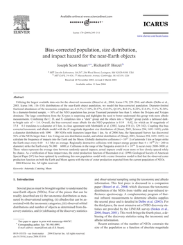 Bias-Corrected Population, Size Distribution, and Impact Hazard for the Near-Earth Objects ✩