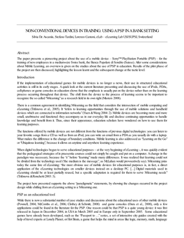NON-CONVENTIONAL DEVICES in TRAINING: USING a PSP in a BANK SETTING Silvia De Ascaniis, Stefano Tardini, Lorenzo Cantoni, Elab – Elearning Lab USI/SUPSI, Switzerland