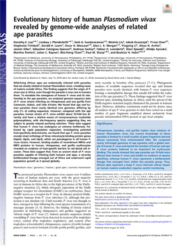 Evolutionary History of Human Plasmodium Vivax Revealed by Genome-Wide Analyses of Related Ape Parasites