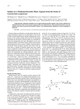 Studies on a Medicinal Parasitic Plant: Lignans from the Stems of Cynomorium Songaricum