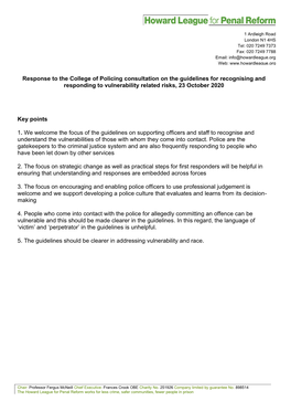 Response to the College of Policing Consultation on the Guidelines for Recognising and Responding to Vulnerability Related Risks, 23 October 2020