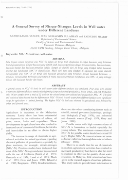 A General Survey of Nitrate-Nitrogen Levels in Well-Water Under Different Landuses