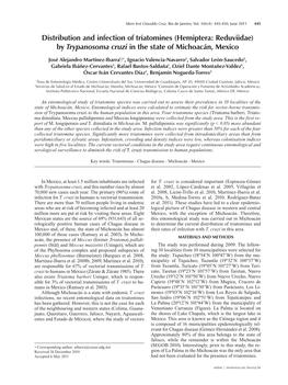 Distribution and Infection of Triatomines (Hemiptera: Reduviidae) by Trypanosoma Cruzi in the State of Michoacán, Mexico