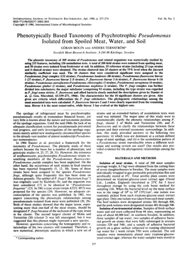 Pseudomonas Isolated from Spoiled Meat, Water, and Soil GORAN MOLIN and ANDERS TERNSTROM” Swedish Meat Research Institute, S-244 00 Kavlinge, Sweden