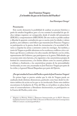 José Francisco Vergara: ¿Un Hombre De Paz En La Guerra Del Pacífico?