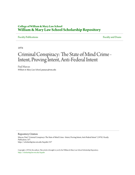 CRIMINAL CONSPIRACY: the STATE of MIND CRIME-INTENT, PROVING INTENT, and ANTI-FEDERAL Intentt