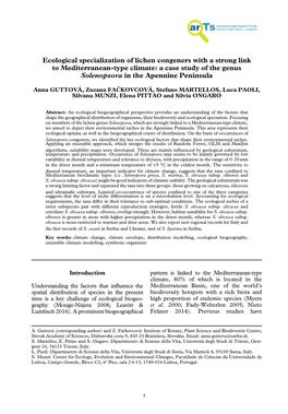 Ecological Specialization of Lichen Congeners with a Strong Link to Mediterranean-Type Climate: a Case Study of the Genus Solenopsora in the Apennine Peninsula