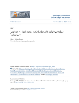 Joshua A. Fishman: a Scholar of Unfathomable Influence Nancy H