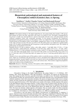 Biometrical, Palynological and Anatomical Features of Chrozophora Rottleri (Geiseler) Juss