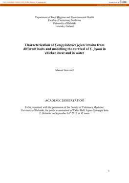 Characterization of Campylobacter Jejuni Strains from Different Hosts and Modelling the Survival of C