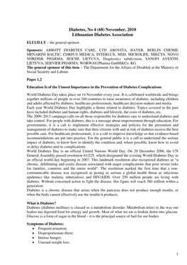 Diabetes, No 4 (68) November, 2010 Lithuanian Diabetes Association