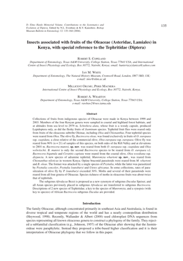 Insects Associated with Fruits of the Oleaceae (Asteridae, Lamiales) in Kenya, with Special Reference to the Tephritidae (Diptera)