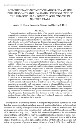 Introduced and Native Populations of a Marine Parasitic Castrator: Variation in Prevalence of the Rhizocephalan Loxothylacus Panopaei in Xanthid Crabs