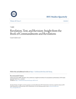 Revelation, Text, and Revision: Insight from the Book of Commandments and Revelations Grant Underwood