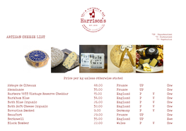 ARTISAN CHEESE LIST *P - Pasteurised *V - Vegetarian