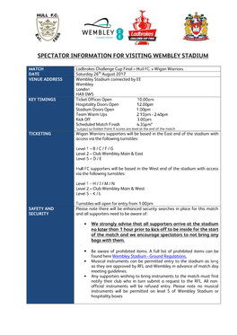 Spectator Information for Visiting Wembley Stadium