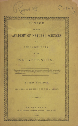 Notice of the Academy of Natural Sciences of Philadelphia