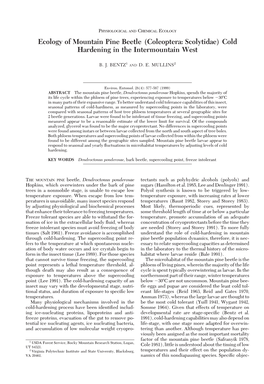 Ecology of Mountain Pine Beetle (Coleoptera: Scolytidae) Cold Hardening in the Intermountain West